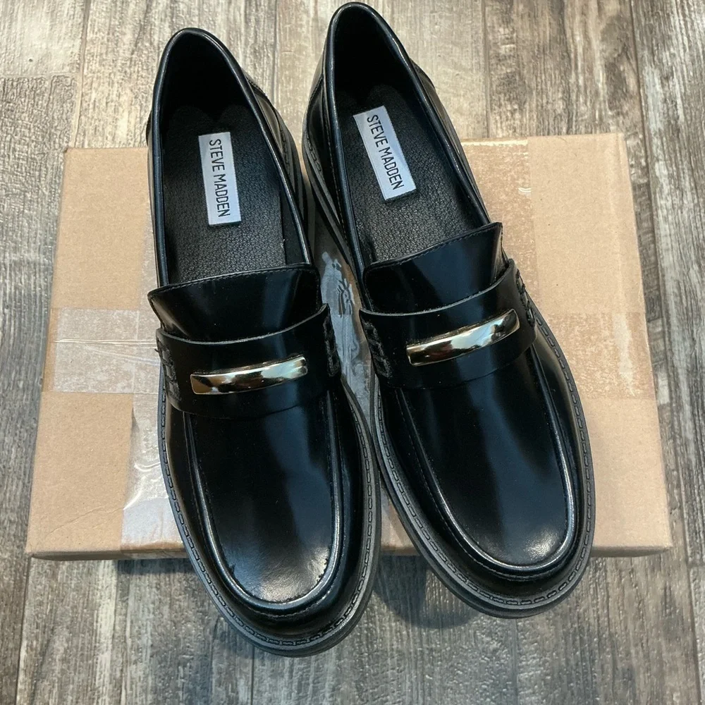 Steve Madden Elegant Black Leather Loafers Size 10 - Picture 16 of 16